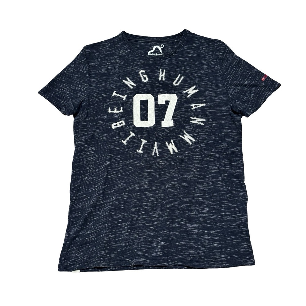 Being‎ Human Women's Knit Logo Heather Blue T Shirt Size Medium 19 x 26